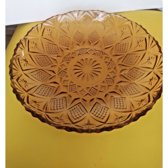 Vintage Large Iridescent Marigold Carnival Glass Bowl 12" diameter 1960's - Picture 8 of 11